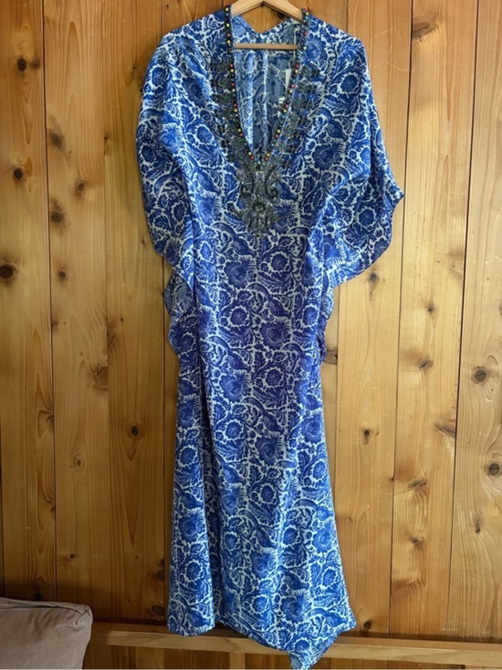 NWT Megan Park Holiday Silk Embellished Kaftan Caftan Dress